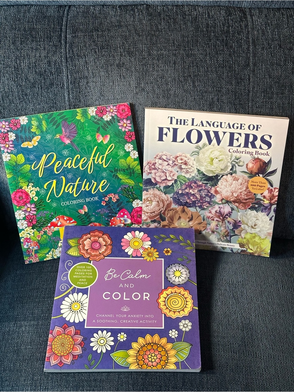 Be Calm & Color, Peaceful Nature & Language of Flowers set of 3 Coloring Books